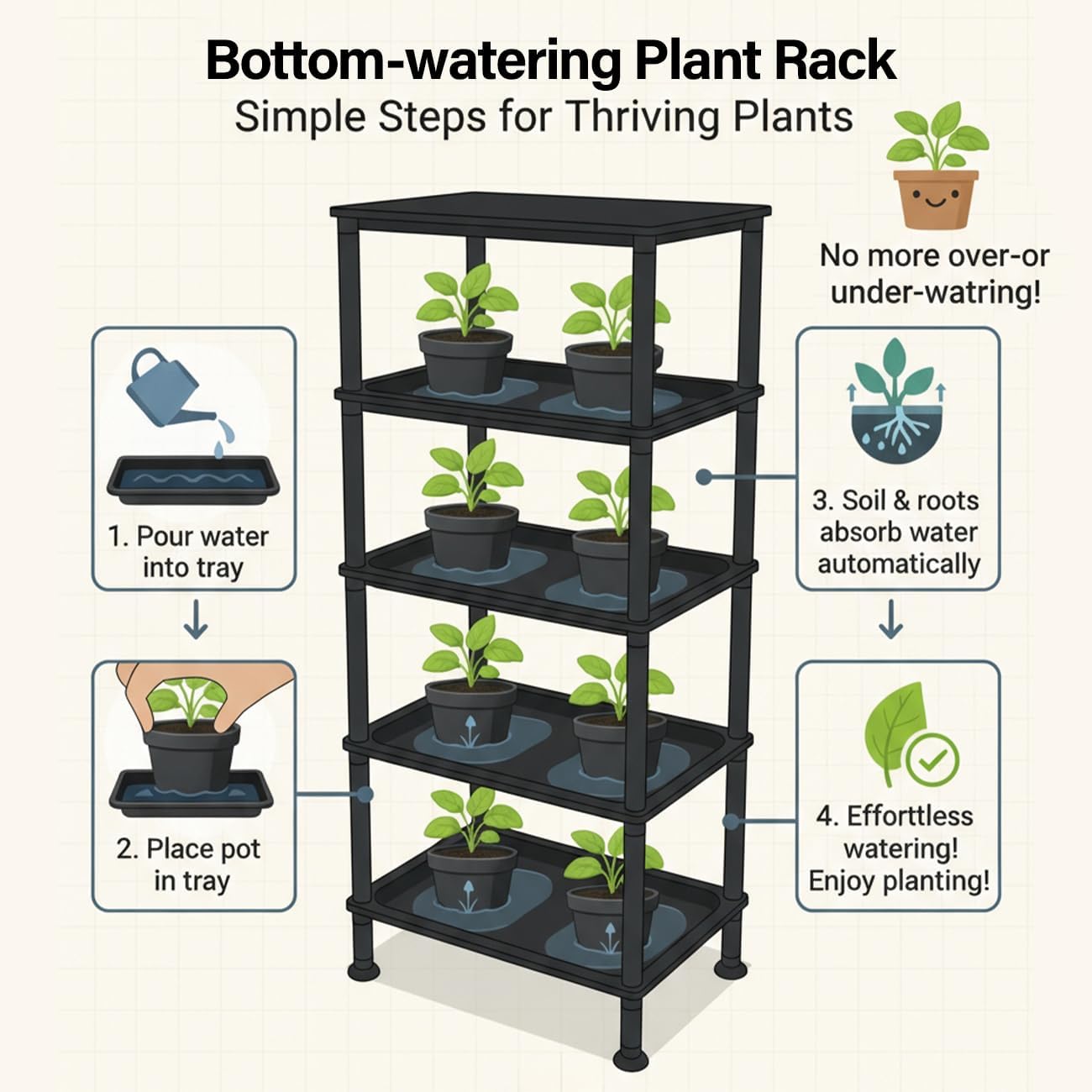 RooTrimmer 5-Tier Seed Starter Trays, Plant Stand, with Bottom-Watering Design– Reinforced Thickened Shelf for Small