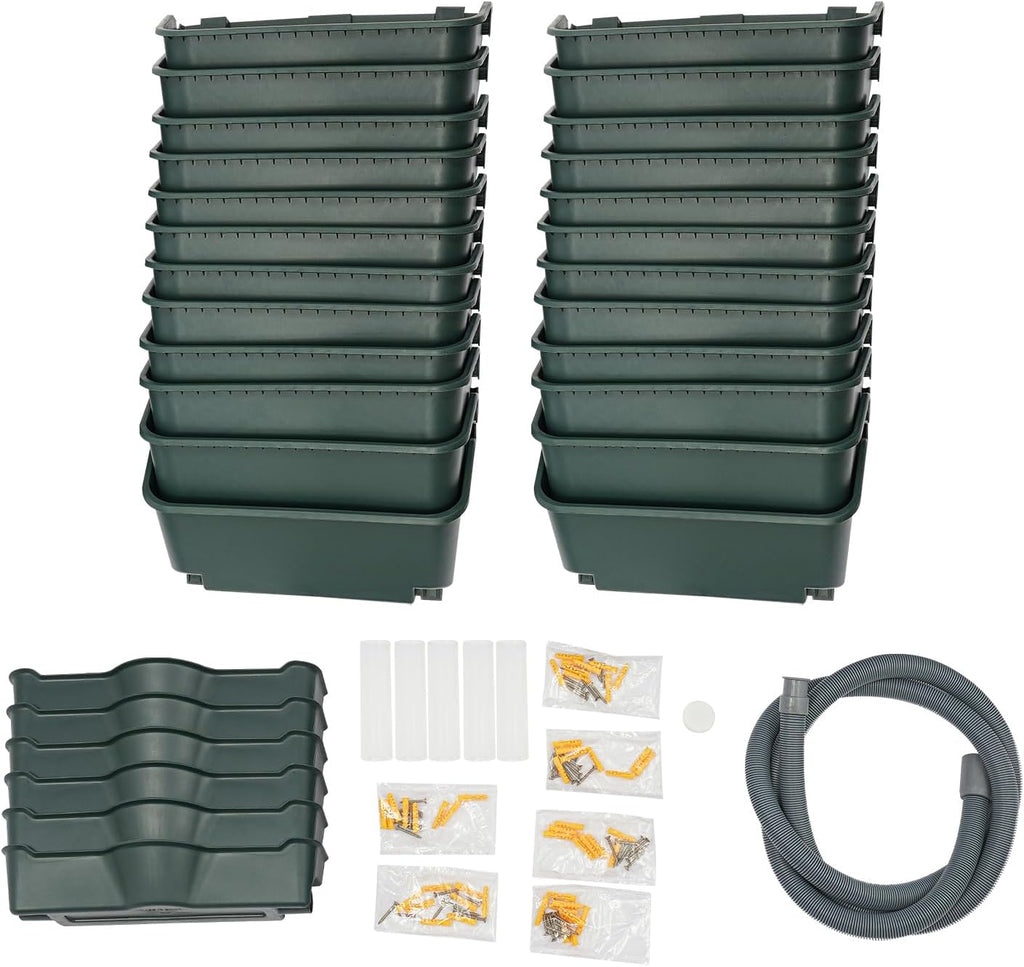 24 Pack Hanging Vertical Wall Planter,12.99inch Wall Mounted Planter for Patio Outdoor Decor,Home Army Green Plastic