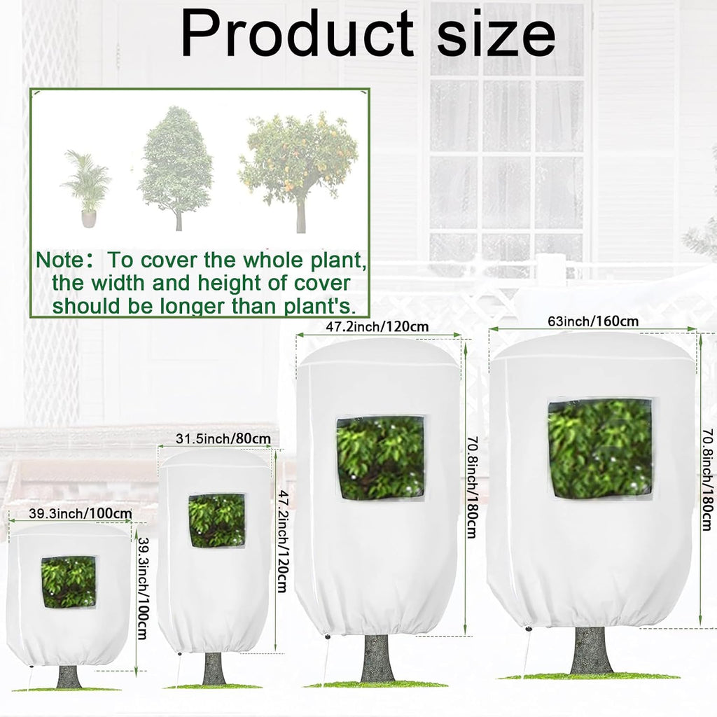 CMINGJ Plant Frost Protection Covers with Viewing Window, 39.37" x 39.37", 2.06oz/yd², Reusable Drawstring Tree Cover