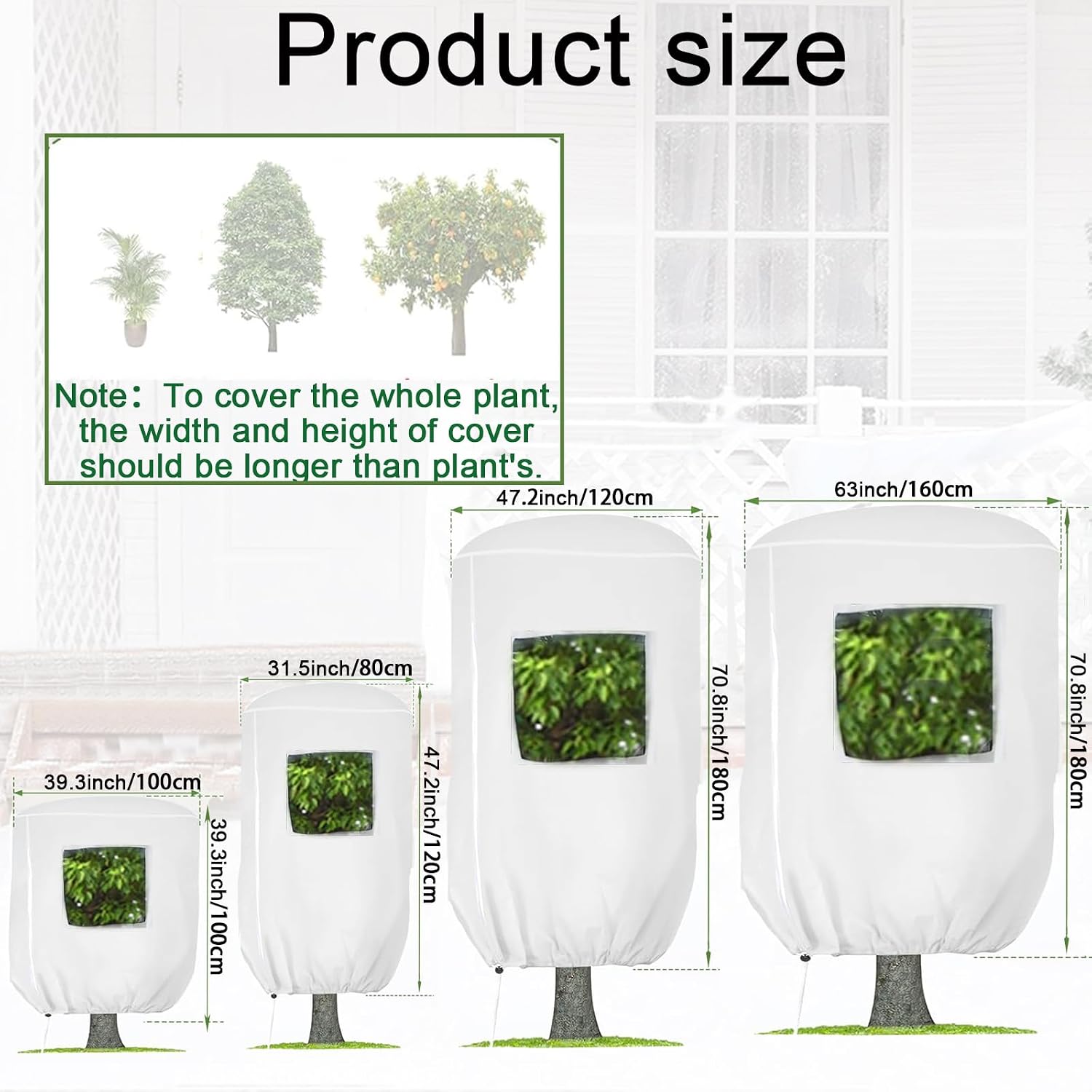 CMINGJ Plant Frost Protection Covers with Viewing Window, 39.37" x 39.37", 2.06oz/yd², Reusable Drawstring Tree Cover