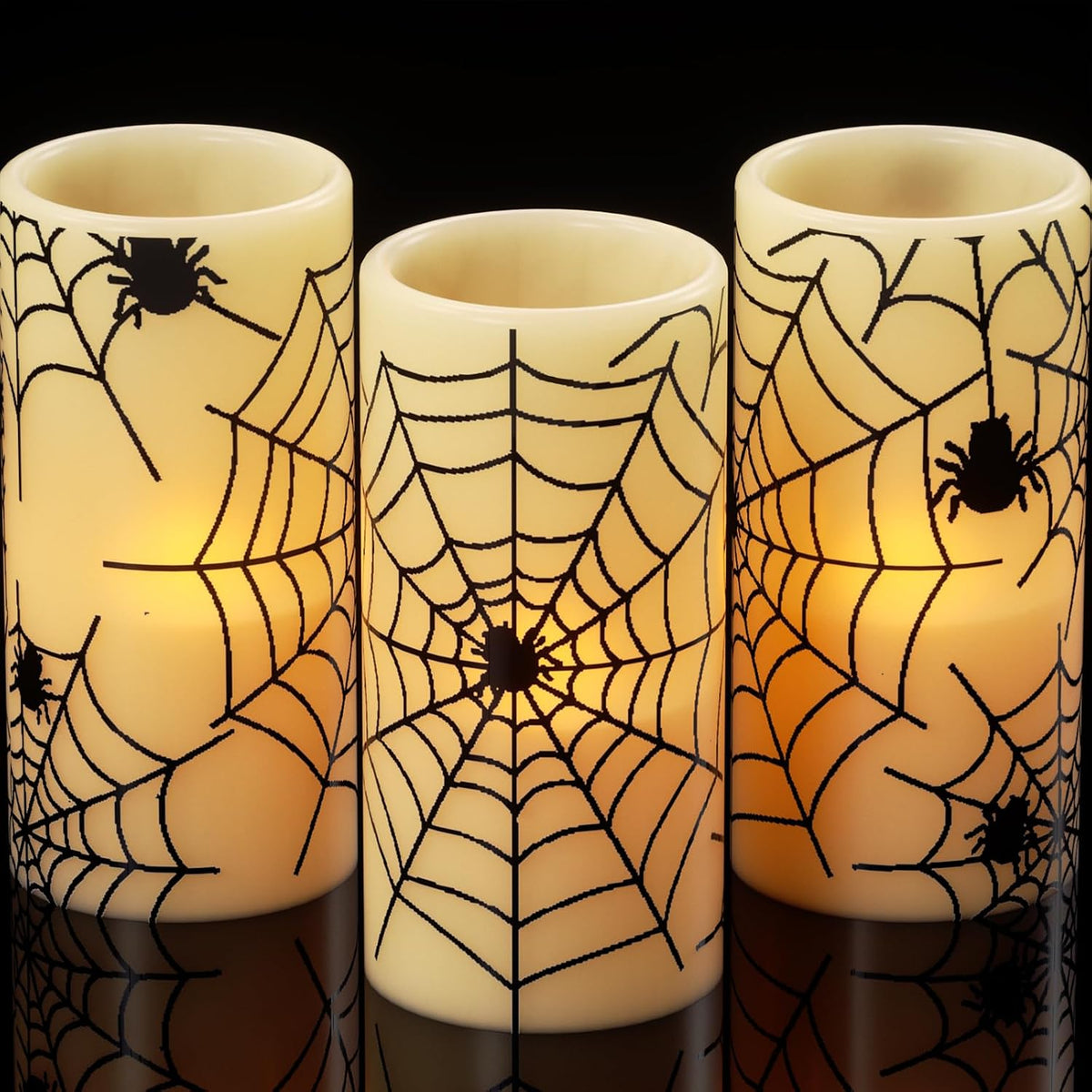 Spider Cobweb Halloween LED Flameless Pillar Candles with 6H Timer