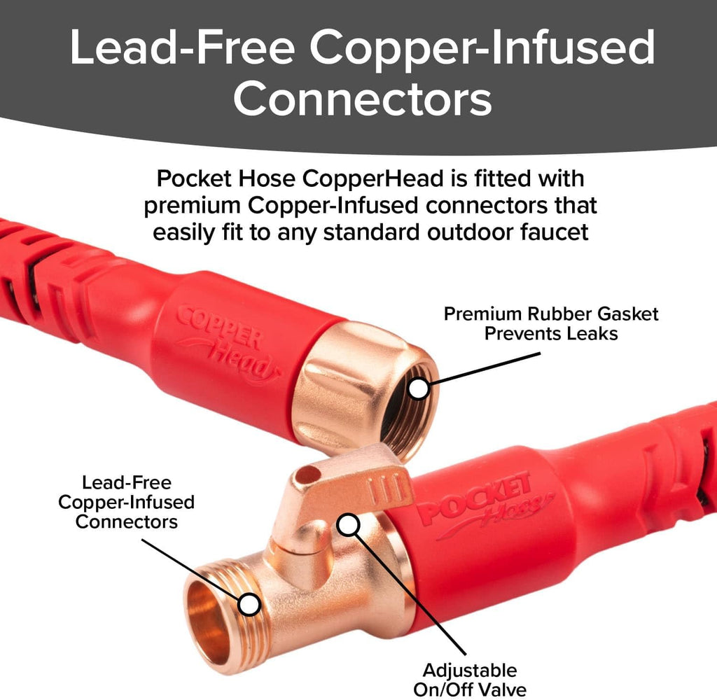 Pocket Hose 25 FT Copper Head Hose, Pocket Pivot, No Tangles, Anti-Burst | Anti-burst sleeve reinforced with