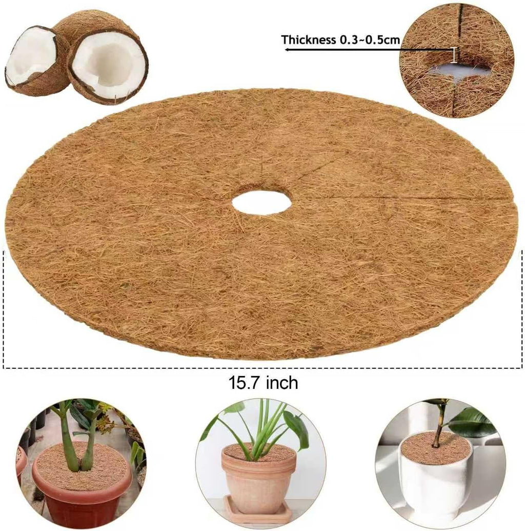 4 Pack 15.7 Inch Coconut Fiber Mulch Ring - Natural Coco Coir Tree Ring Protector Mats, Weed Barrier Plant Discs for