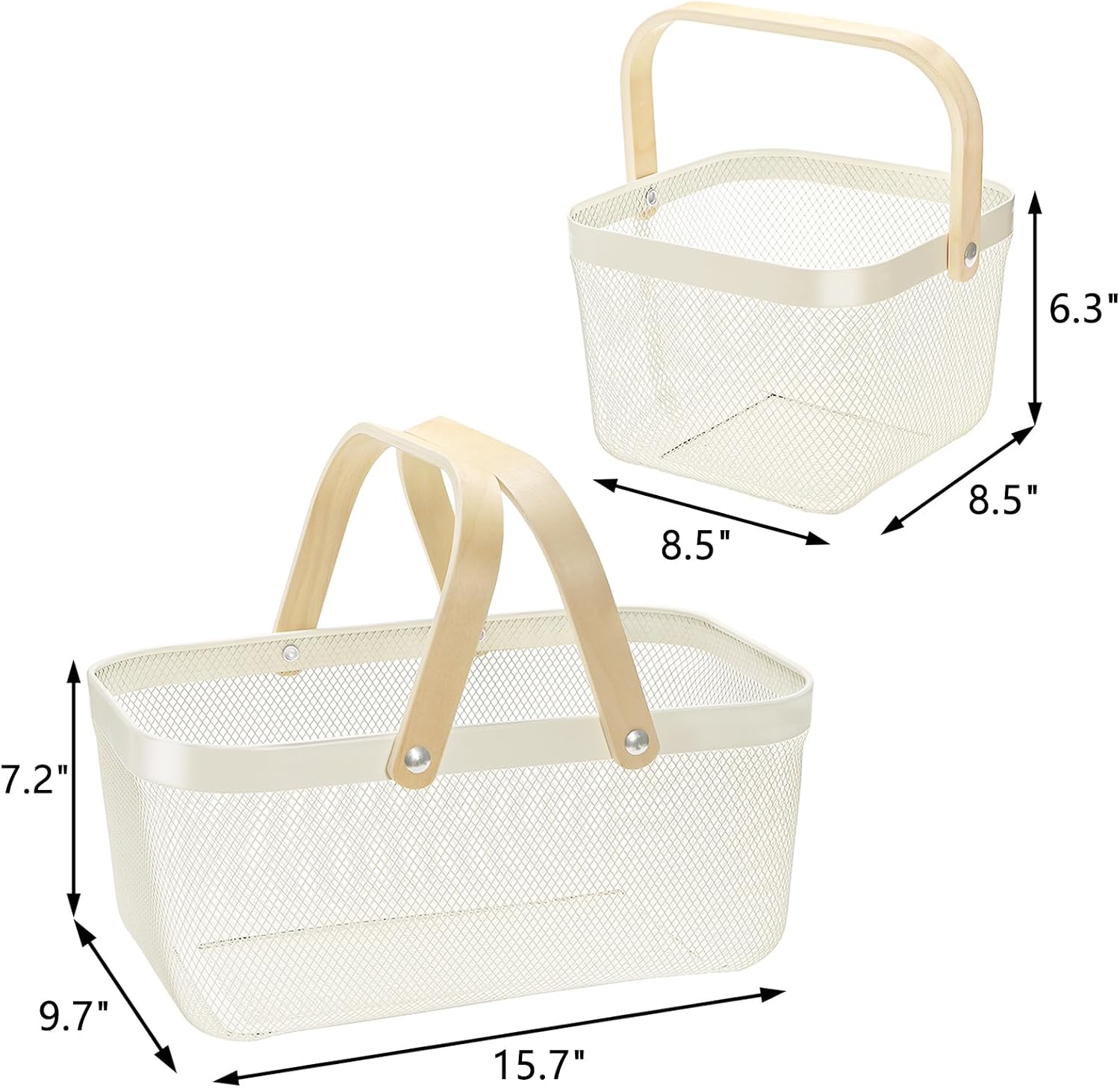 2 Pack Harvest Basket with Handle, Garden Baskets for Gathering Vegetables, Multi-functional Metal Mesh Fruit Basket