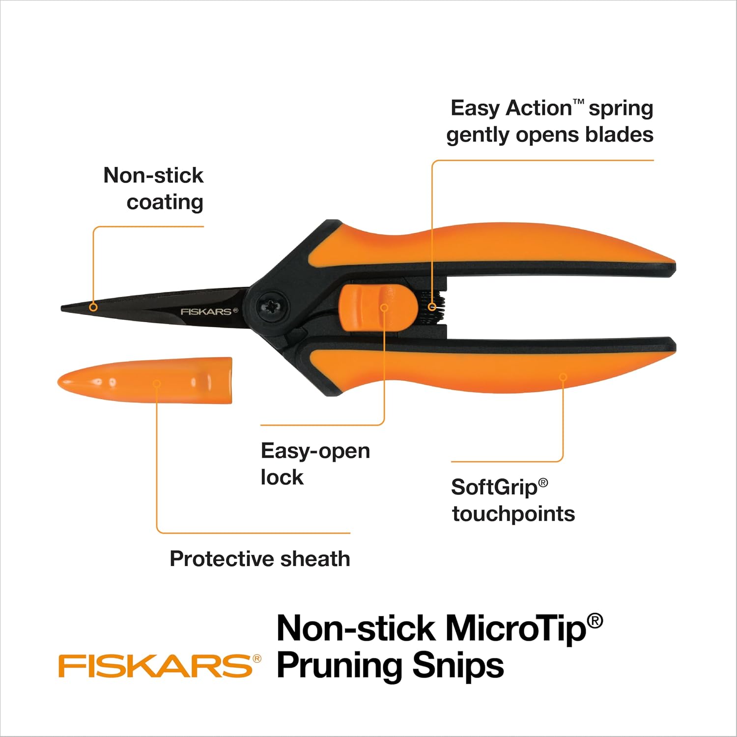 Fiskars 6" Non-Stick Pruning Snips, Resin-Resistant Garden Scissors, 2-Pack | Garden Shears for Weeds, Flower Buds &