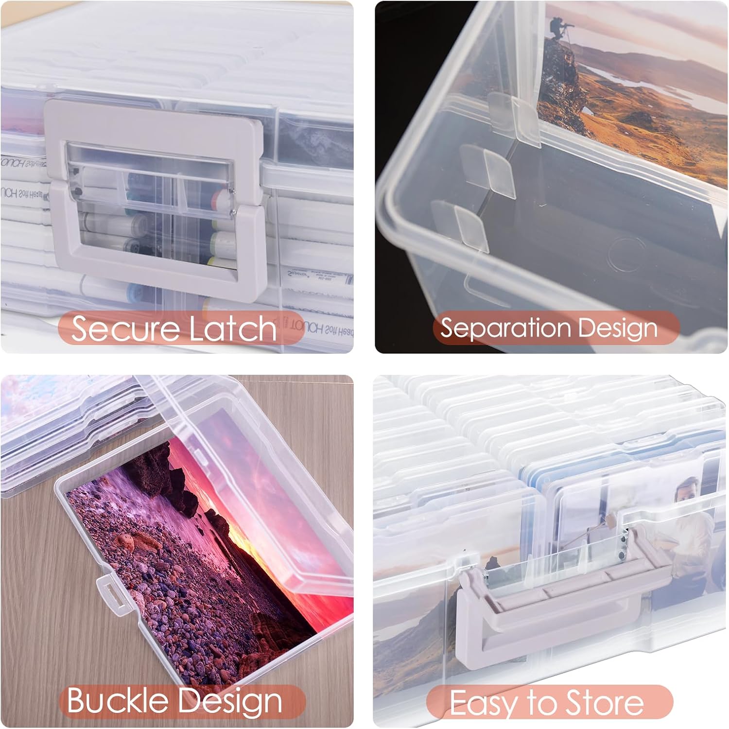 Photo Storage Box 5" x 7", Extra Large Photo Storage Container | 18 Inner Cases, Clear Picture Box with Handle, Seeds