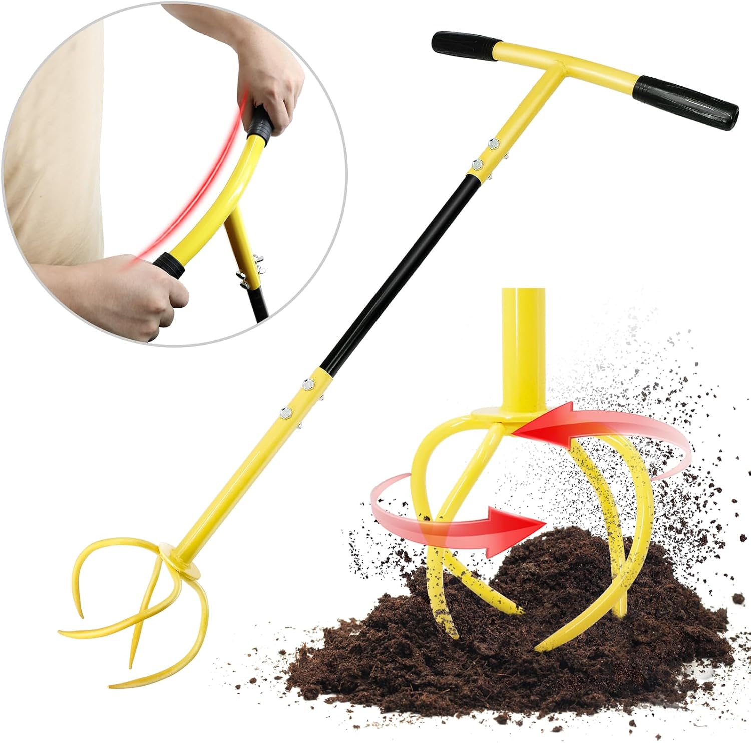 Altdorff Hand Tiller for Gardening, Garden Claw Manual Tiller with Ergomomic Handle, Steel Cultivator Tiller Lawn