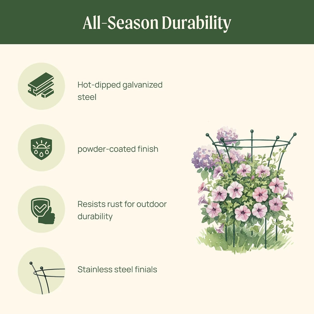 Peony Cages and Supports 2 Pack, Heavy Duty Metal Flower Support Cage, 24"(W) x 36" (H) Trumpet Plant Support for