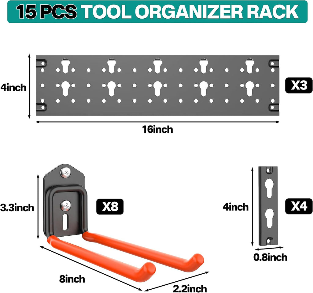 EVERHANGER Garage Tool Storage Organizer Wall Mount, Versatile Garden Tool Rack Organization, Folding Chair Hangers