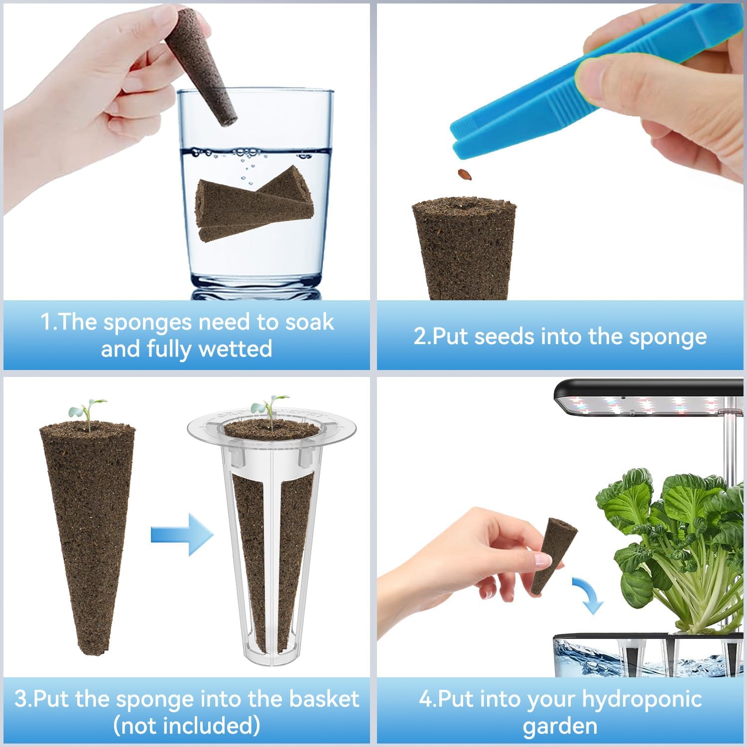 inbloom 12 Pods Hydroponics Growing System + 50 Packs Grow Sponges