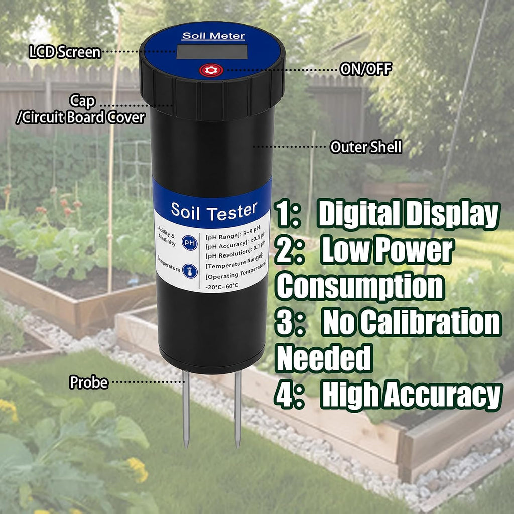 Digital Soil pH Meter – Industrial-Grade 3-8 pH Range Tester with Calibration-Free LCD Display, High Accuracy Soil pH