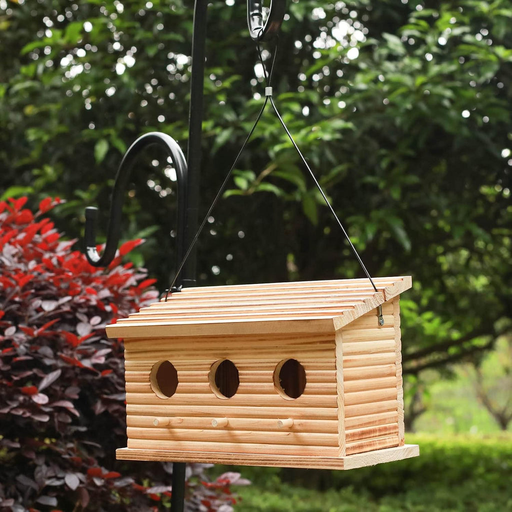 Bird Houses for Outside,Outdoor Bird House Room for 3 Bird Families 3 Hole Bluebird Finch Cardinals Hanging Birdhouse