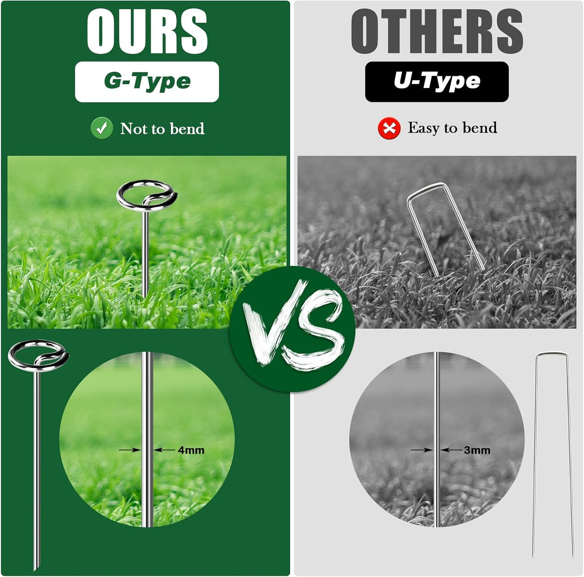 Heavy Duty Landscape Fabric Pins 8 Gauge 120 Pack with Pick Hook, 6 Inch Galvanized Round Head Garden Stakes for Weed