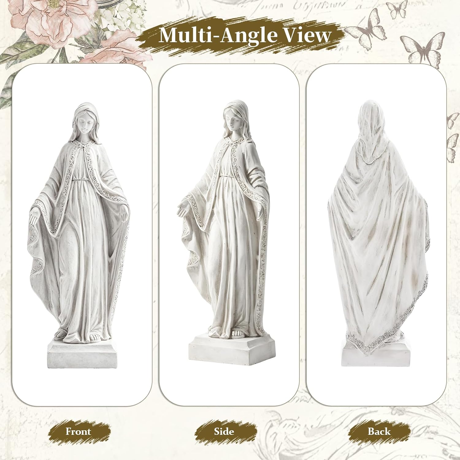 Virgin Mary Statue, 15" H Resin Blessed Mother Mary Statue | Religious Virgin Mary Statue Outdoor, Catholic Home Decor