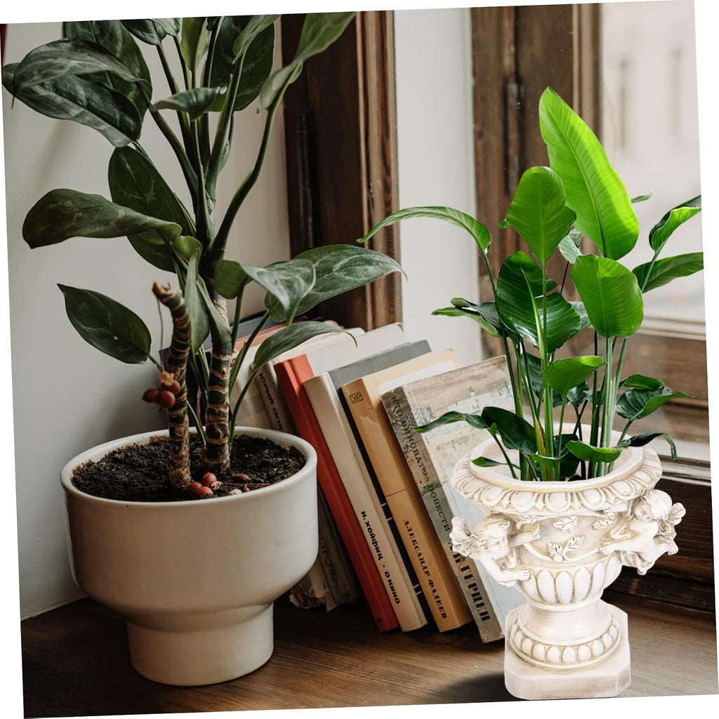 Outdoor Flowerpot European Style Beige Resin Crafts for Plants Decorative Outdoor Statue Pot Ideal for Yard and Garden