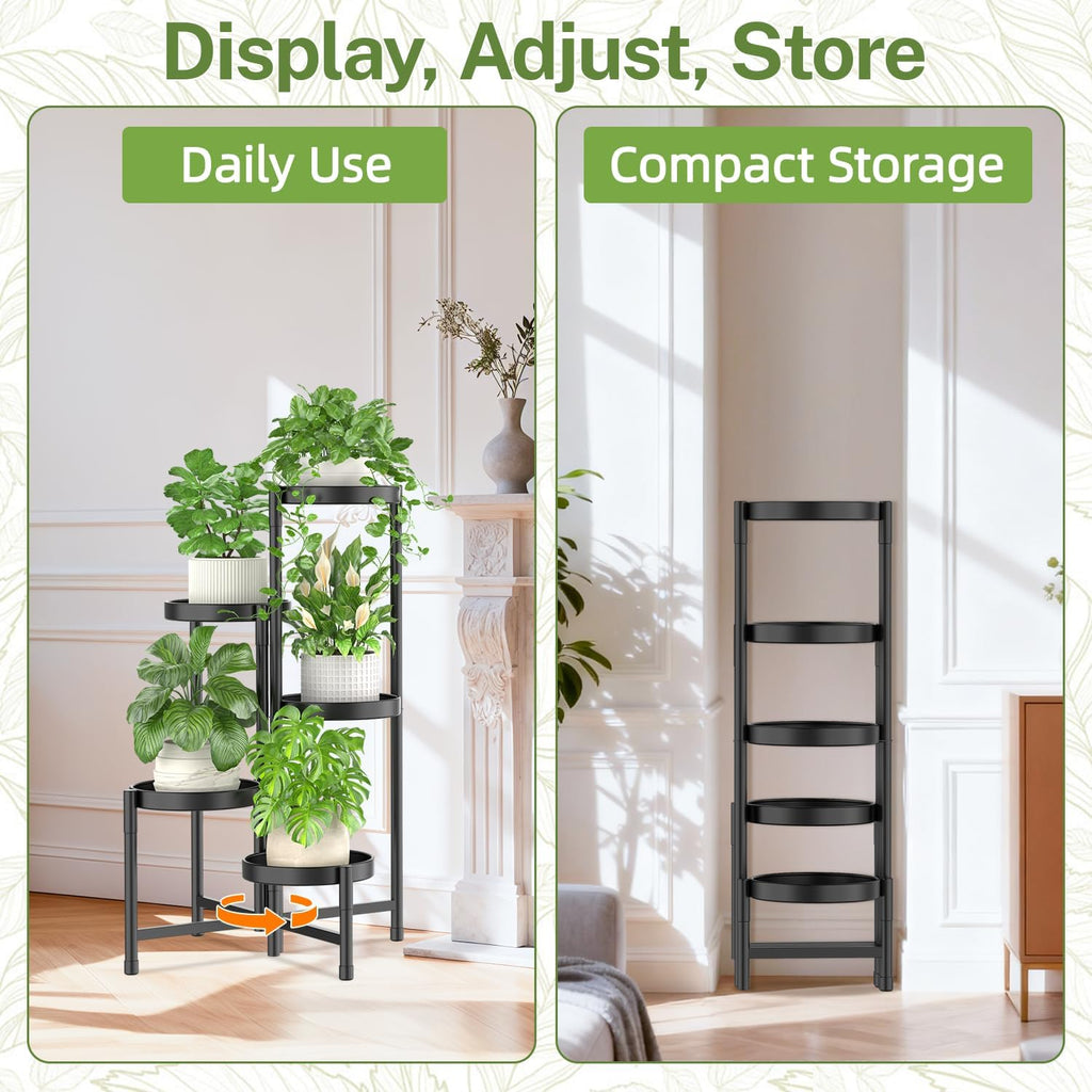 iDavosic.ly Plant Stand Indoor with Grow Lights, 5 Tier Metal Shelf, Black | Corner Tiered Flower Display Holder