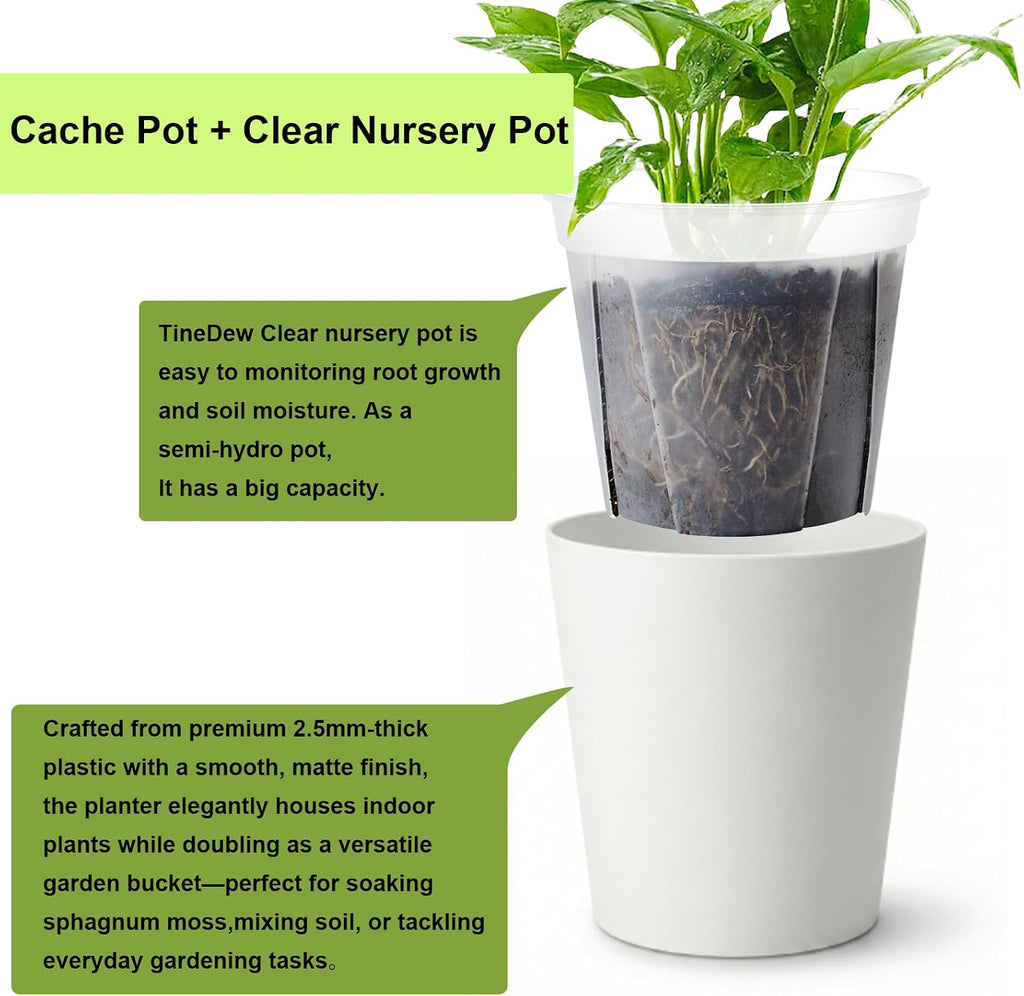 6 inch self Watering Pot with Clear Nursery Pot Inside,White,6 Pack | dual-pot systerm with wick,Root