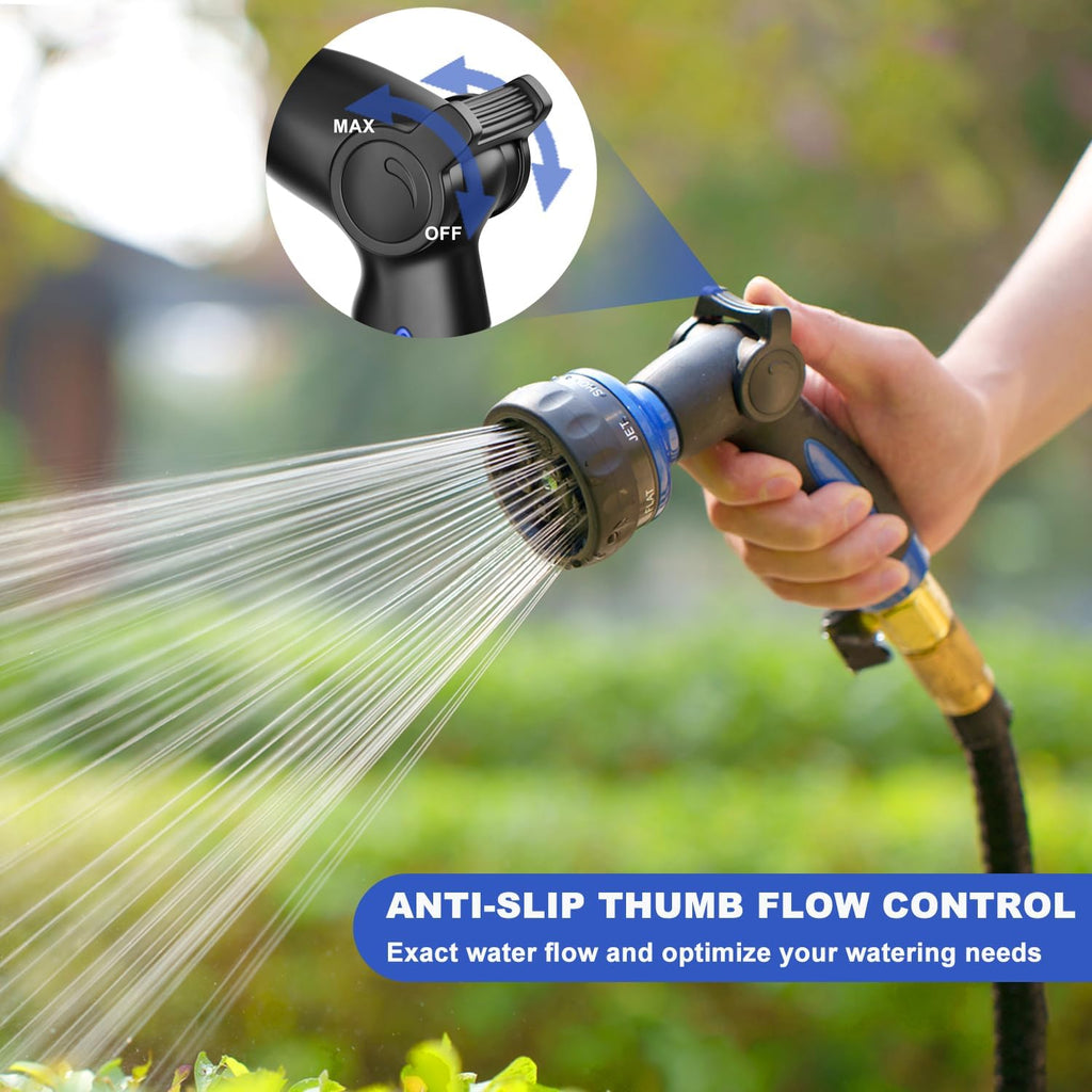 HOSUN Heavy Duty Garden Hose Nozzle, Adjustable Metal Water Sprayer, Blue | 7 Spray Patterns, Thumb Control, Ergonomic