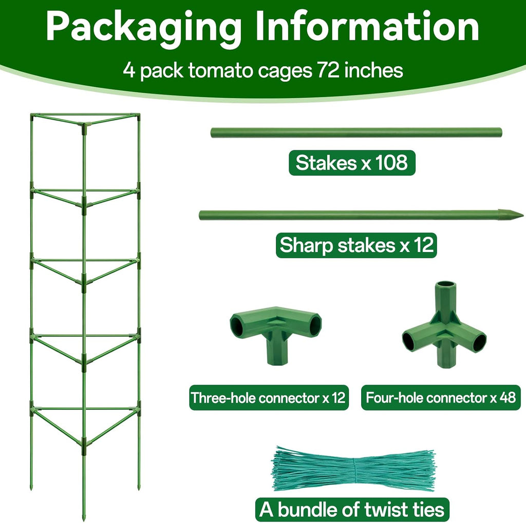 Halatool 72" Tomato Cages Heavy Duty, 4Pack Tomato Plant Support for Garden | Adjustable Metal Trellis for Pots &