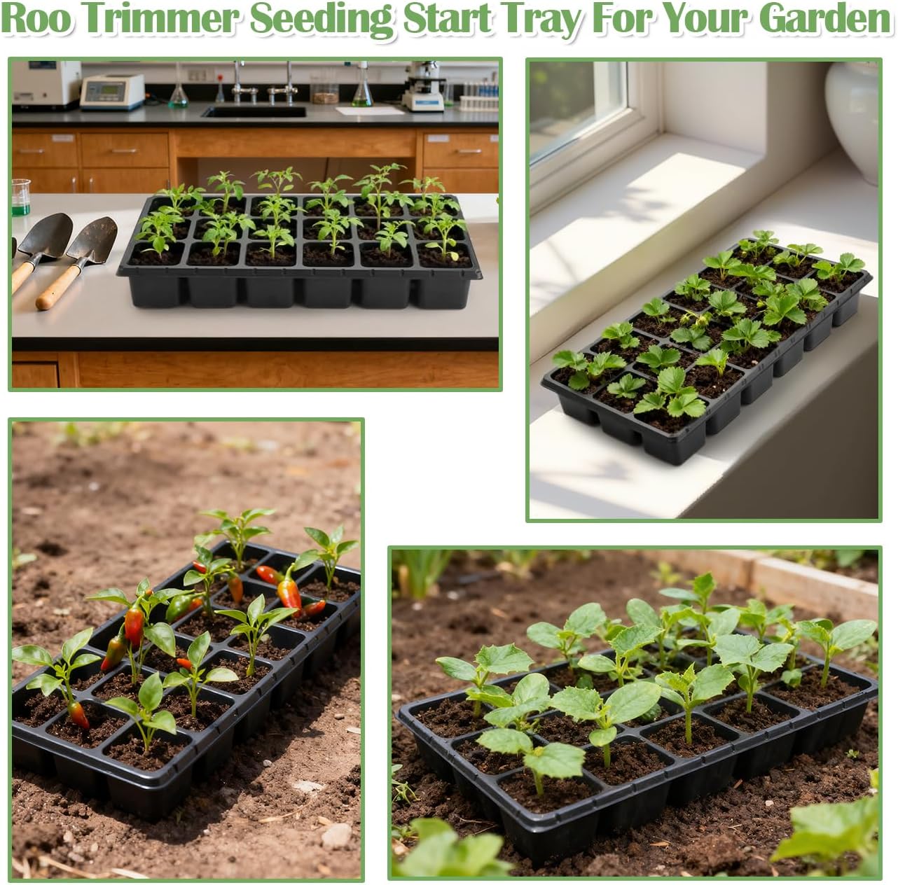 RooTrimmer 10 Pack 18 Cell Seed Starter Trays - 2.9 "Deep 3 Inch Big Cell Plastic Nursery Trays, 20" x 10", for 1020