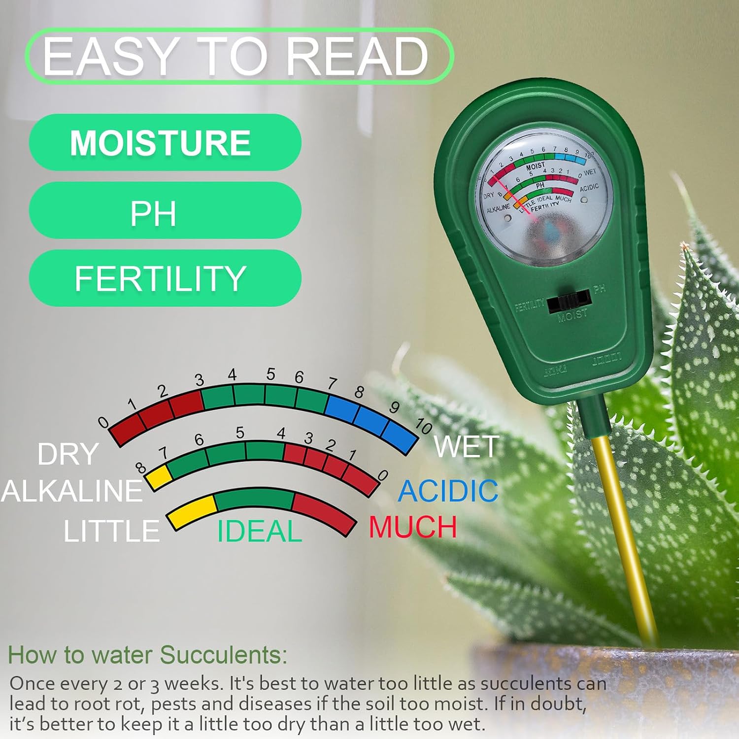 3-in-1 Soil Test Kit, Soil Moisture Meter/Soil ph Meter/Fertility Soil Tester, Soil Hygrometer for Garden, Farm, Plant