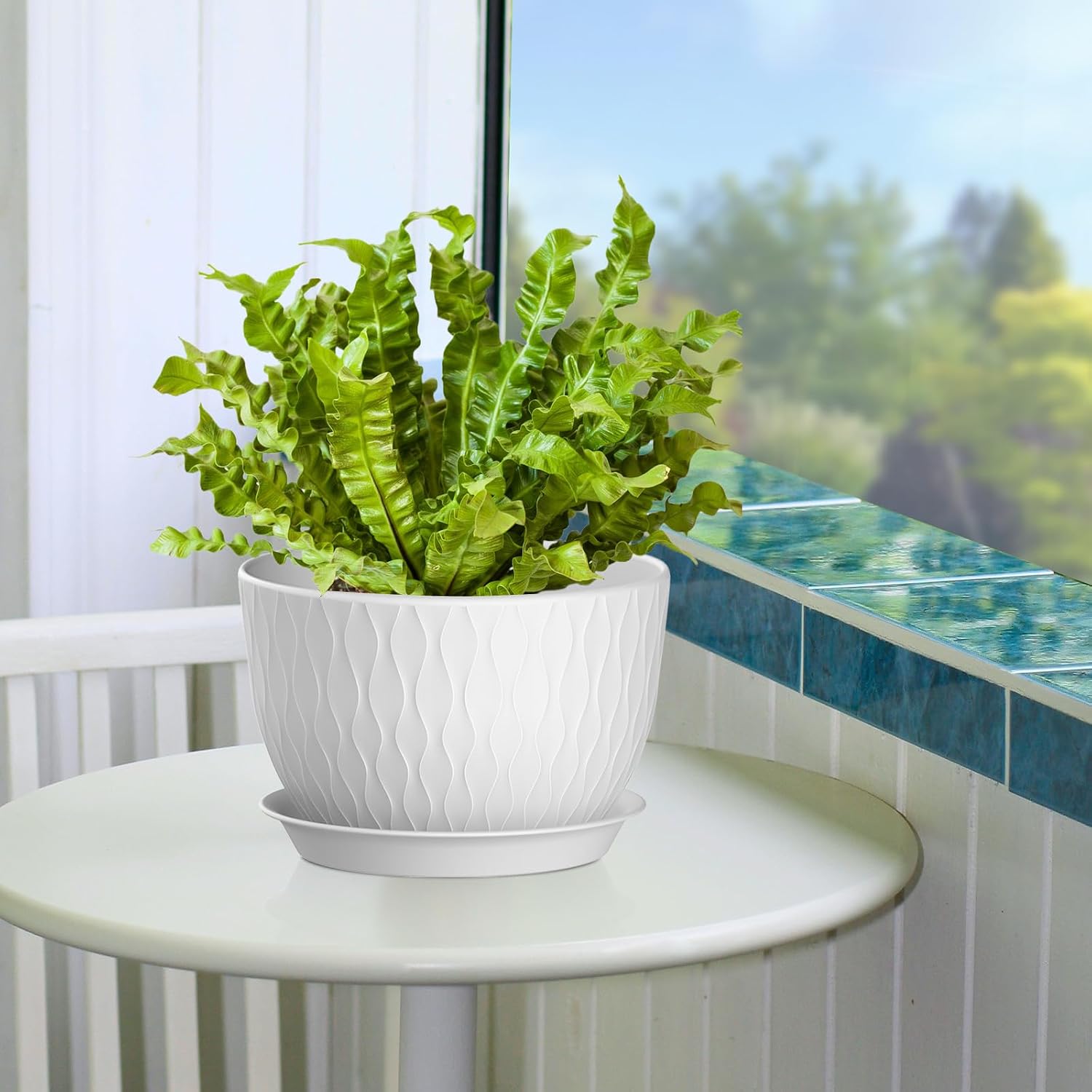 QRRICA Plant Pots 12/10/9 Inch Pots, Set of 3 Plastic Planters with Drainage Holes and Saucers,Plastic Flower