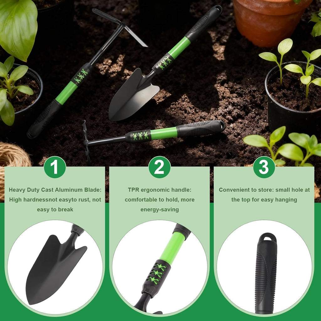 Garden Tools Set, 4 Pack Gardening Tools, Stainless Steel Heavy Duty Hand Cultivator, Hoes, Spade Shovel, for Planting