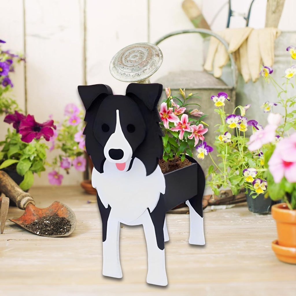 Border Collie Dog Planter Pots, Animal Shaped Flower Pot | Cute Plant Gift for Women and Pet Lovers, Indoor Outdoor