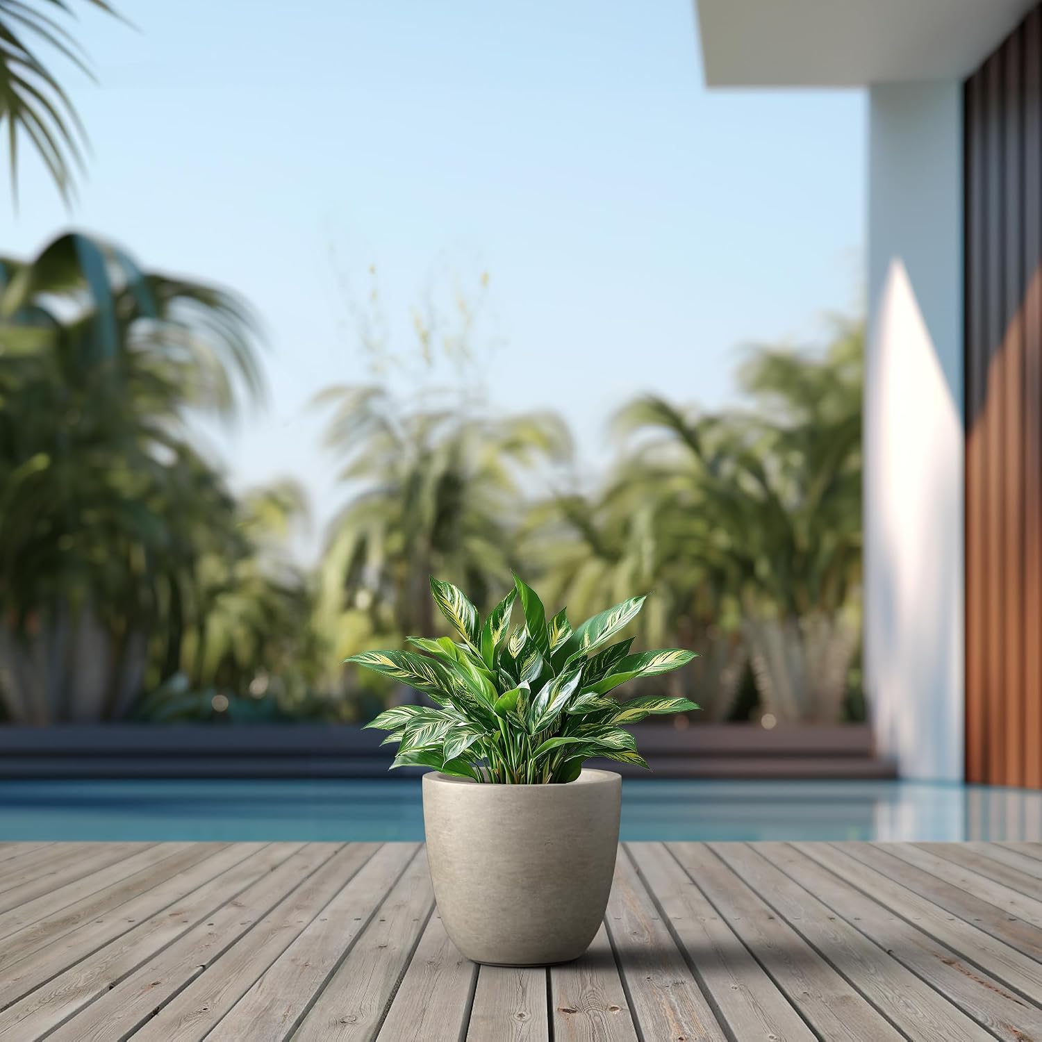 Kante Small Round Bowl Weathered Concrete Planter 10" Dia, Outdoor | Rubber Plug for Indoor, Drainage for Garden