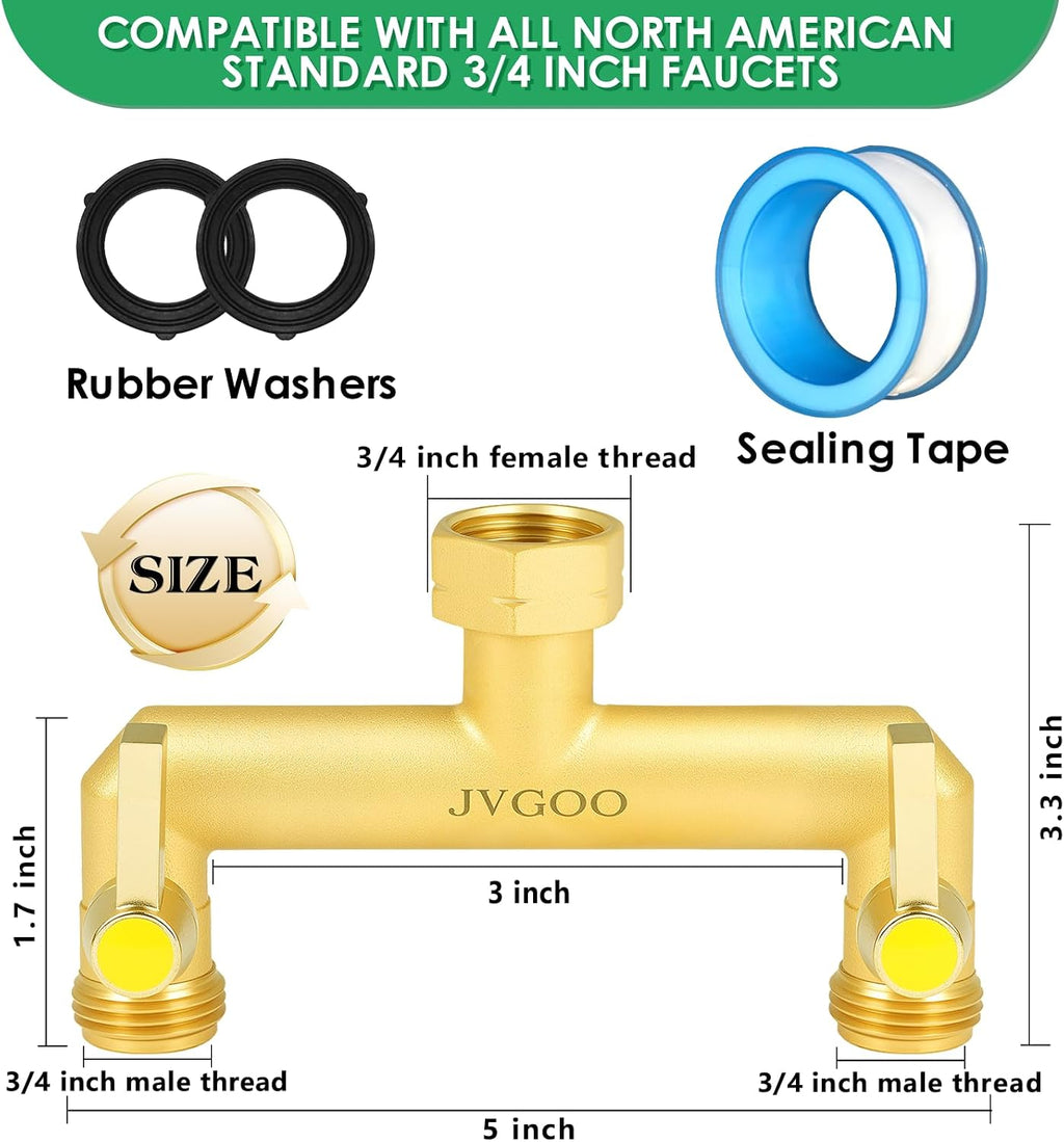 Garden Hose Splitter, Brass 2 Way Hose Splitter, 3/4" Water Hose Splitter 2 Way Heavy Duty with Metal Shutoff Valve and
