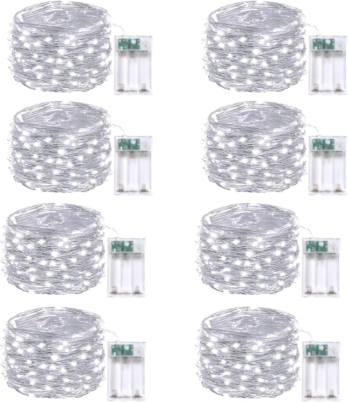 8 Pack Fairy Lights Battery Operated 16 FT 50 LED String Lights Cool White
