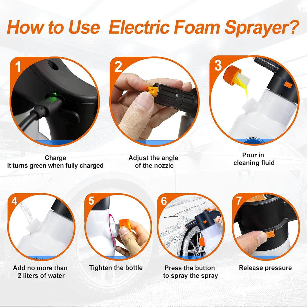 Electric Foam Sprayer,2L Pump Sprayer, Pressurized Sprayer with Charge for Home, Garden and Car Beauty and Cleaning