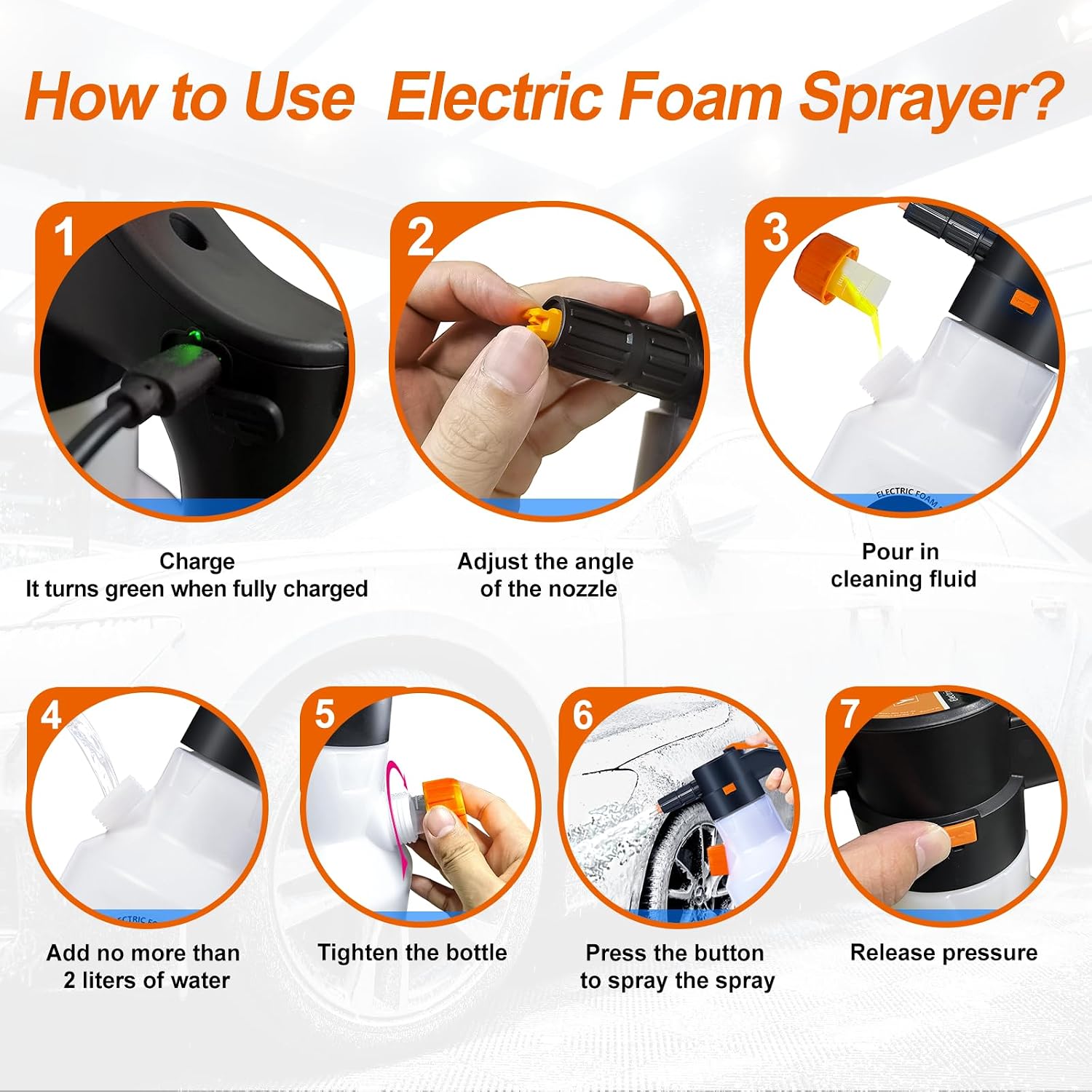Electric Foam Sprayer,2L Pump Sprayer, Pressurized Sprayer with Charge for Home, Garden and Car Beauty and Cleaning