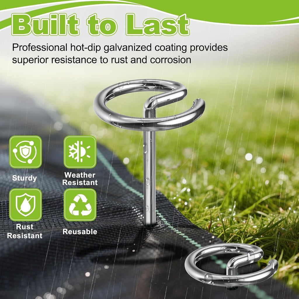 Landscape Fabric Pins 120 Pcs, Thickened 8 Gauge Galvanized Landscape Staples with Pick Hook, 6 Inch G-Shaped Circle