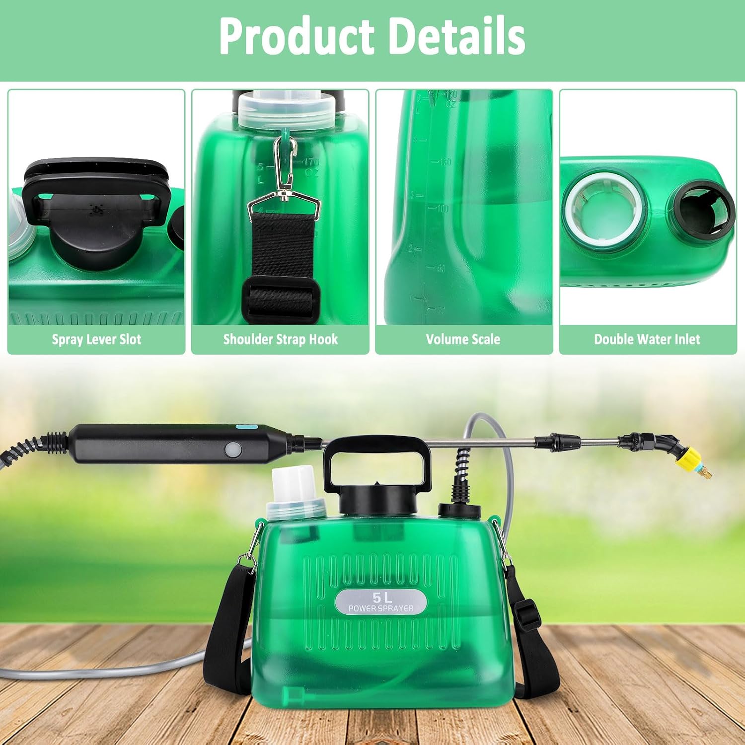 Battery Powered Sprayer, 1.35 Gallon Electric Sprayers in Lawn and Garden Sprayer Pump Outdoor Battery Operated for