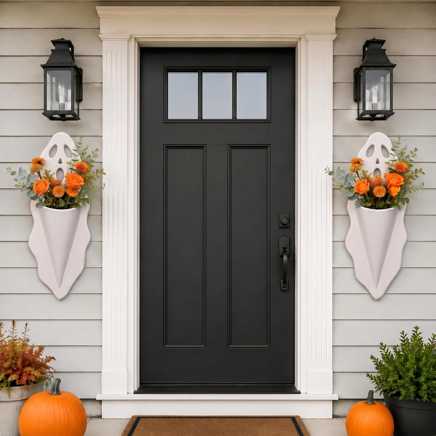 Halloween Ghost Wall Planter 13.4'' White Ghost Scream Face Resin Wall Vase Spooky Hanging Pocket Planter for Plants