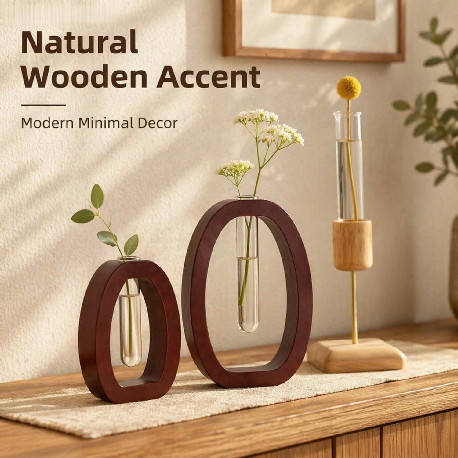 Walnut Wood Propagation Station Set of 3 Hydroponic Test Tube Vases Solid Wood Frame Glass Test Tube Vase Plant Station