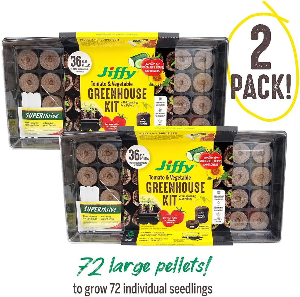 Ferry Morse Jiffy Tomato & Vegetable Seed Starter Tray Kit, 36 Cell 50mm Peat Pellets with Bonus SUPERthrive and Plant