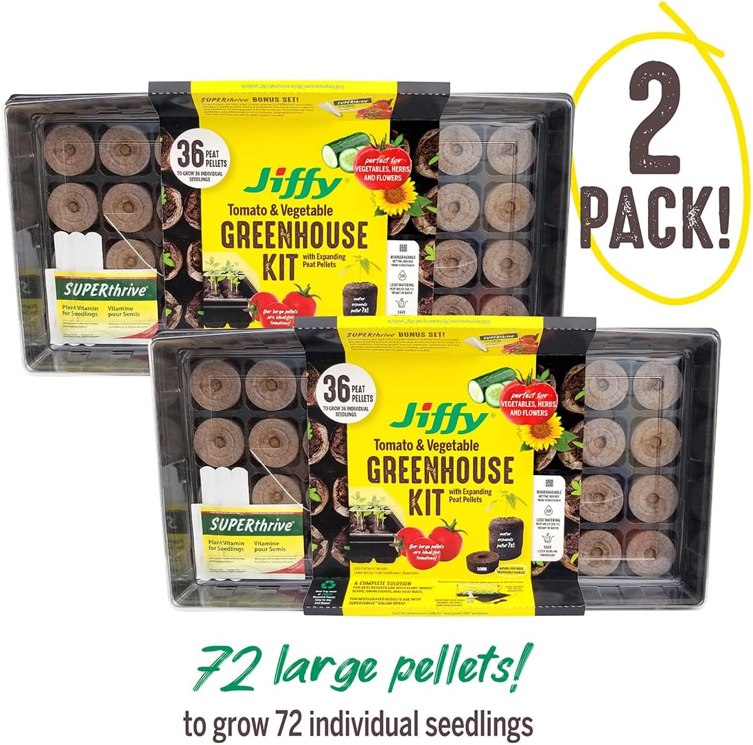 Ferry Morse Jiffy Tomato & Vegetable Seed Starter Tray Kit, 36 Cell 50mm Peat Pellets with Bonus SUPERthrive and Plant