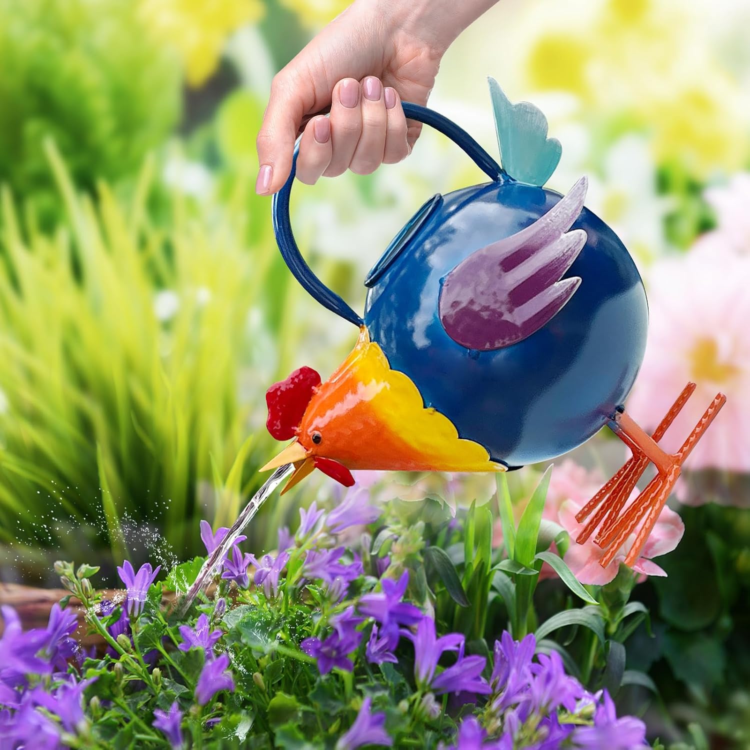 Metal Rooster Watering Can,Cute Watering Can for Indoor/Outdoor Plants | Durable Water Tool with Sturdy Handle, 1.8L
