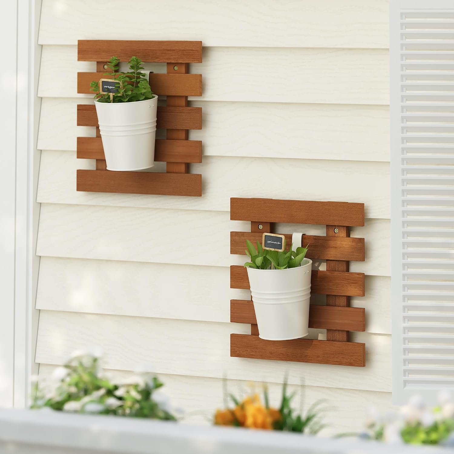 Furinno TIOMAN Outdoor Vertical Wall Planter, Set of 2 Wooden Hanging Planters, for Indoor, Outdoor Plants, Balcony