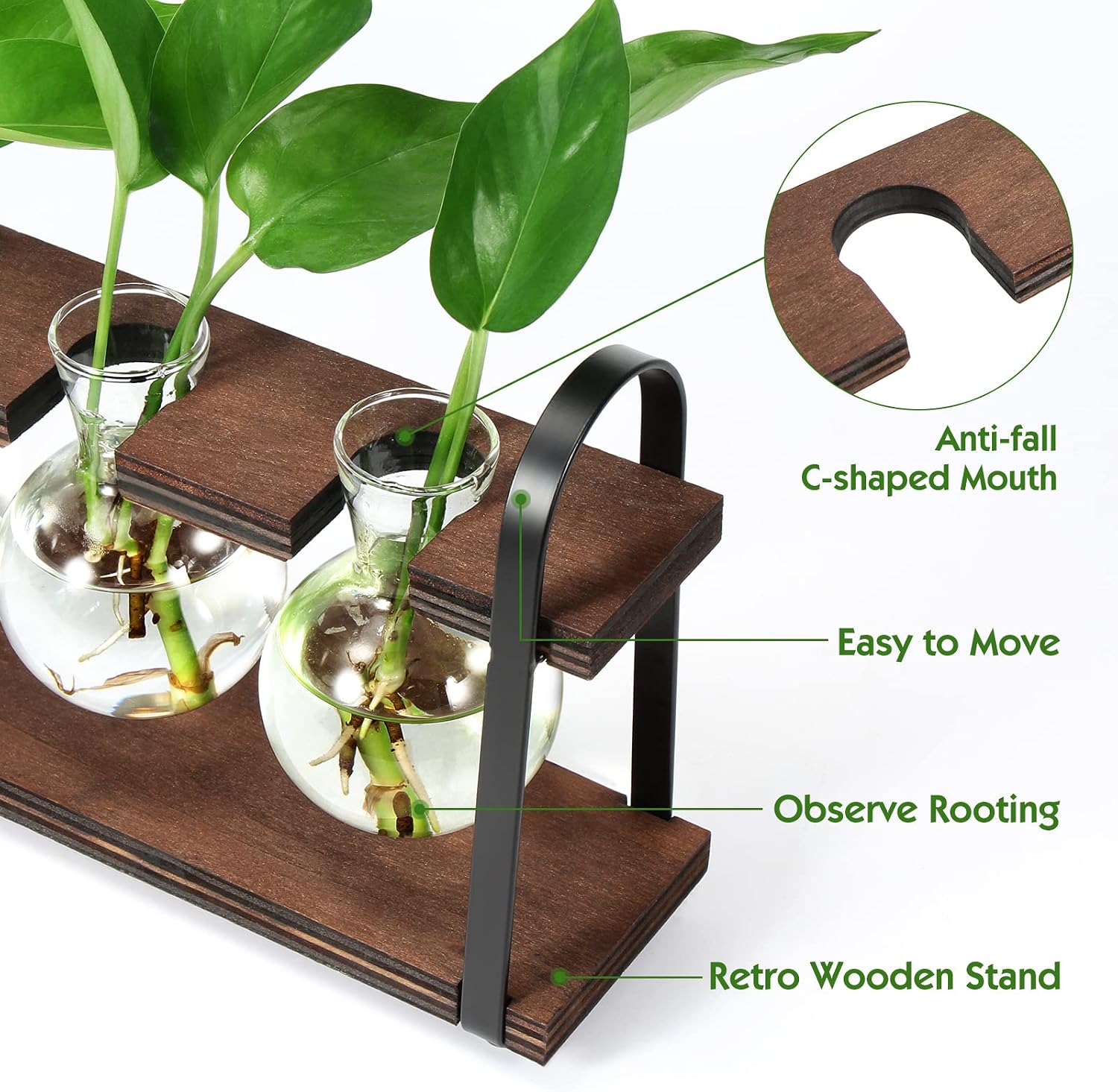 THYGIFTREE Plant Propagation Stations with Wooden Stand | Desktop Retro Plant Terrarium, Bulb Vase for Indoor