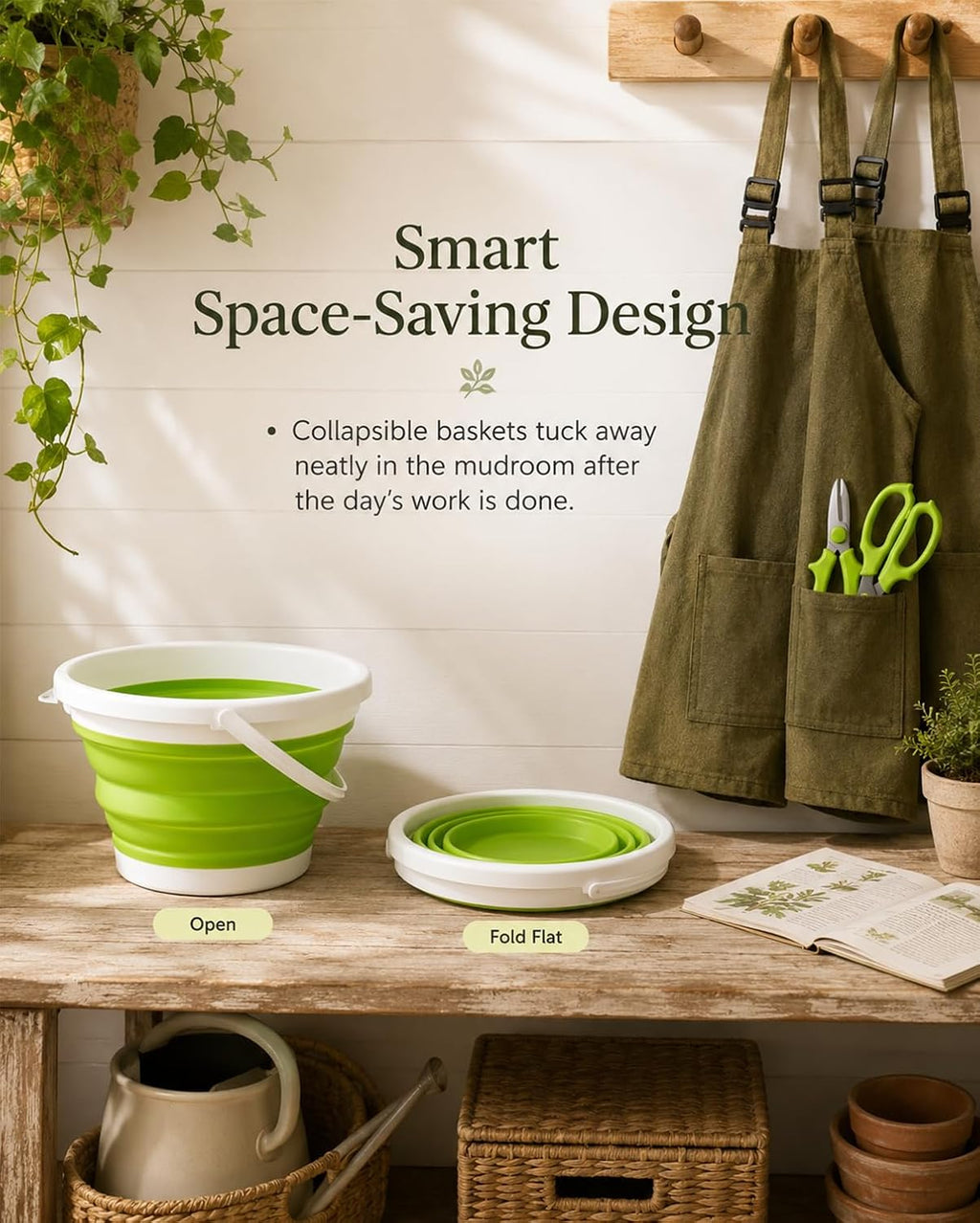 Garden Baskets for Gathering Vegetables Family Harvest Set | Adult and child aprons, collapsible picking baskets, and