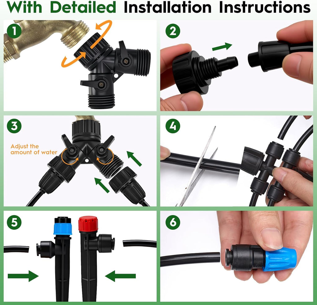 200FT Quick-Connect Drip Irrigation System, Automatic Irrigation Kit with 40FT 2/5" & 160FT 1/4" Tubing and Adjustable