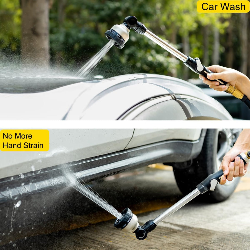 FANHAO 16-Inch Metal Watering Wand, Heavy Duty Garden Hose Wand with 9 Spray Patterns, 180° Rotating Long Hose Nozzle