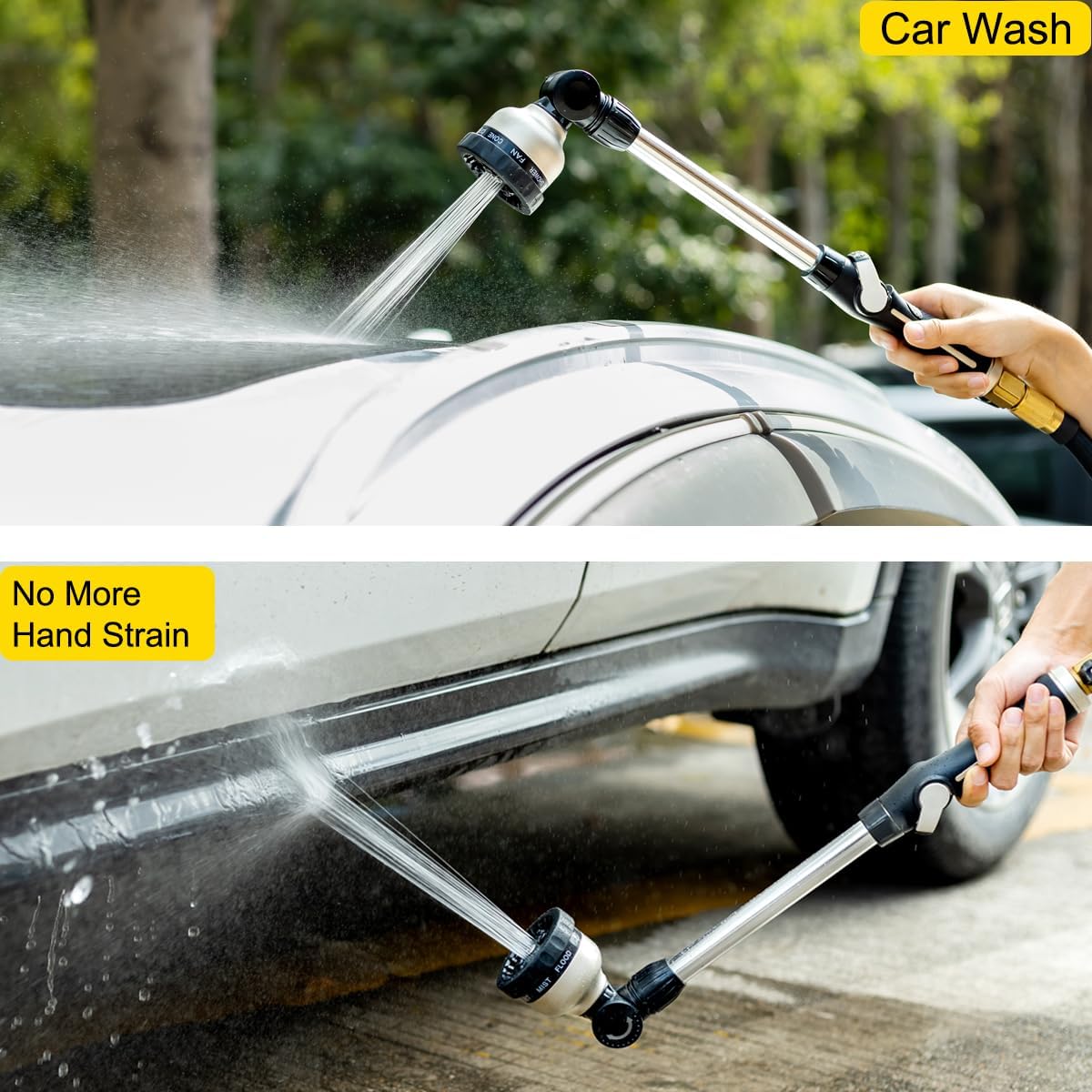 FANHAO 16-Inch Metal Watering Wand, Heavy Duty Garden Hose Wand with 9 Spray Patterns, 180° Rotating Long Hose Nozzle