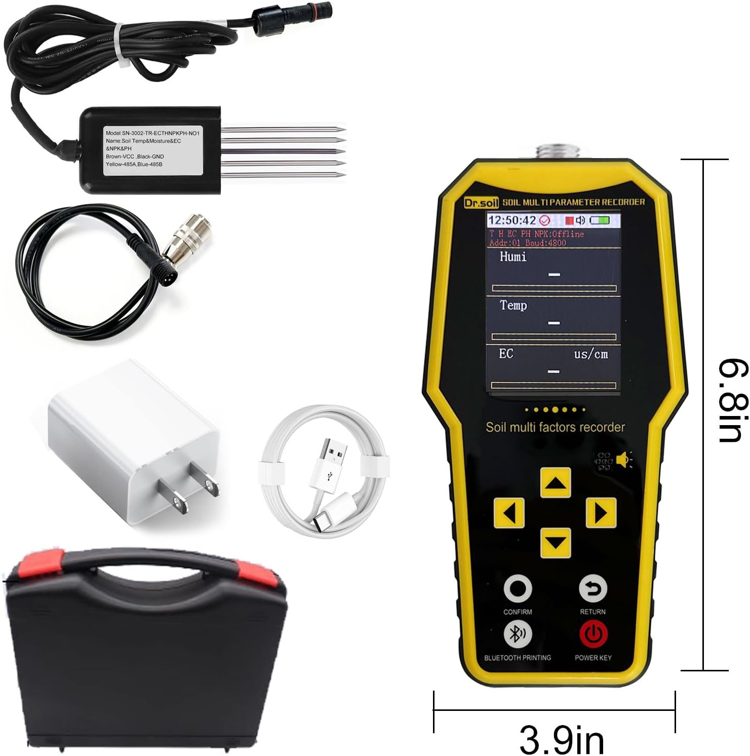 7 in 1 Soil Tester, Nitrogen Phosphorus Potassium NPK Tester, Handheld Soil PH Meter Kit, Temperature, Conductivity
