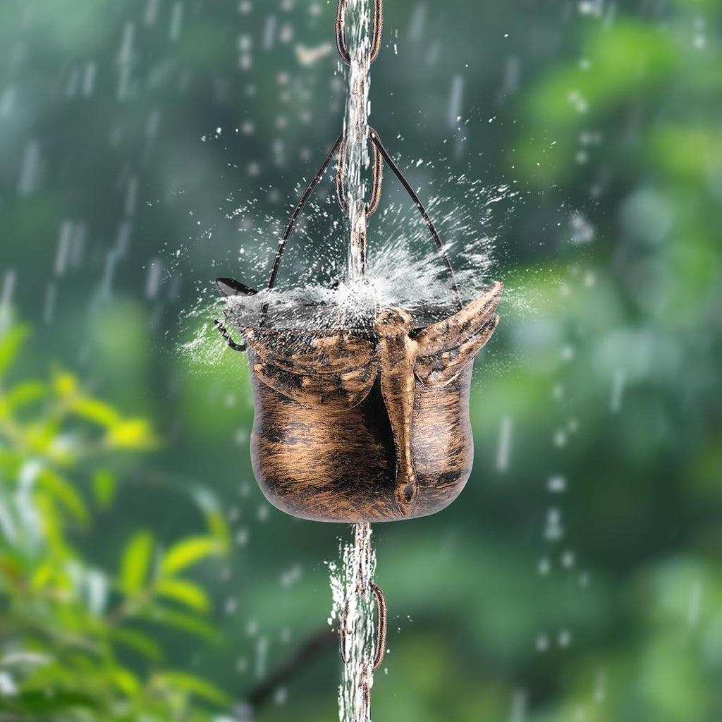 Metal Rain Chains for Gutters, Decorative Cup & Petal Rain Catcher Chains, Outdoor Garden Downspout Diverter Ornaments
