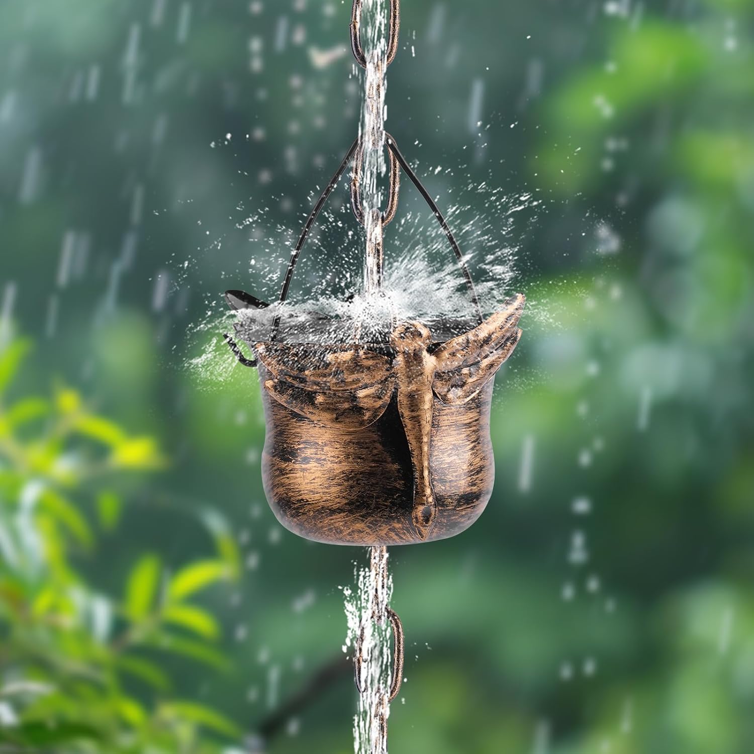 Metal Rain Chains for Gutters, Decorative Cup & Petal Rain Catcher Chains, Outdoor Garden Downspout Diverter Ornaments