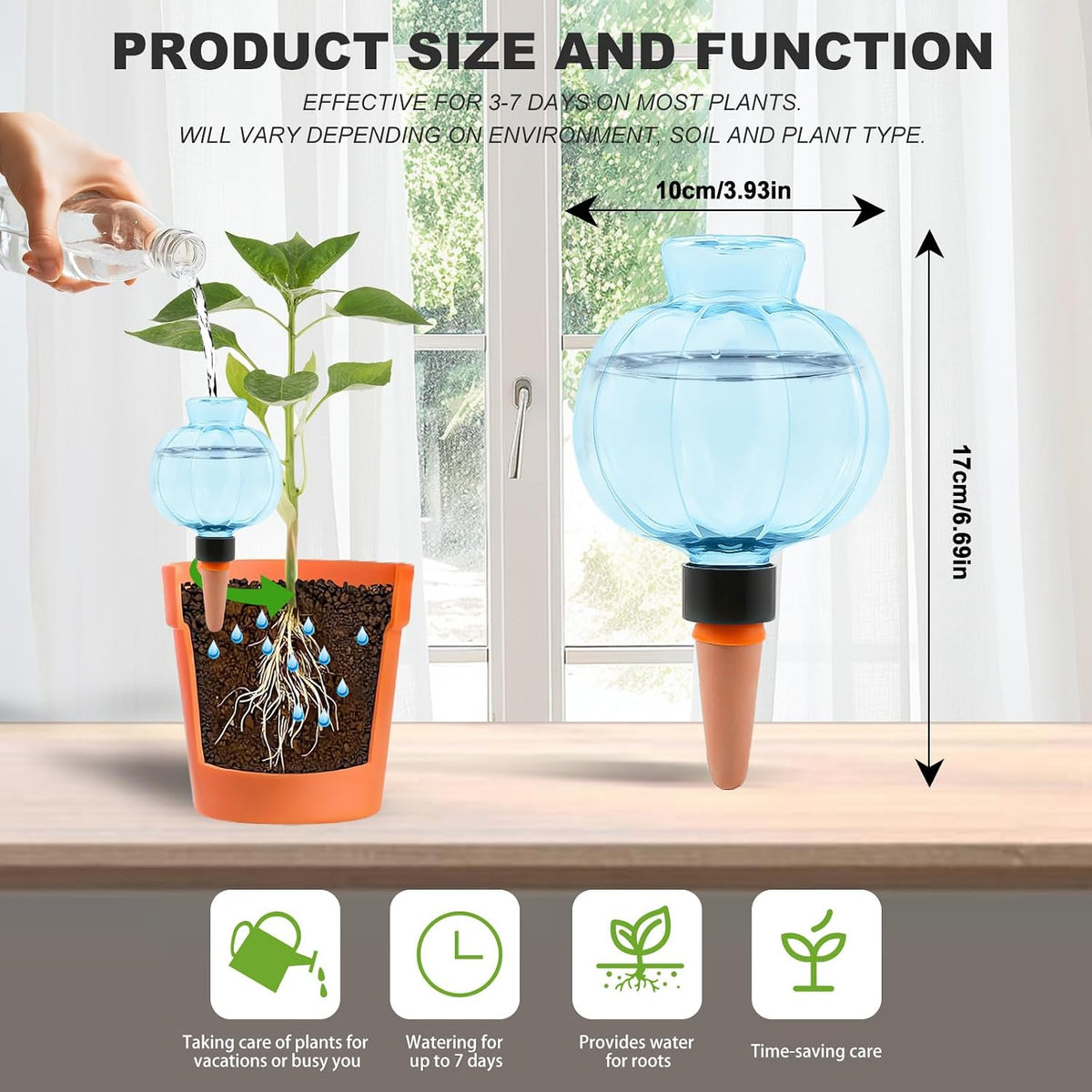 4 Pcs Plant Self Watering Globes, 17oz Large Plastic Water Bulbs Top Fill Watering Globes Slow Release Terracotta